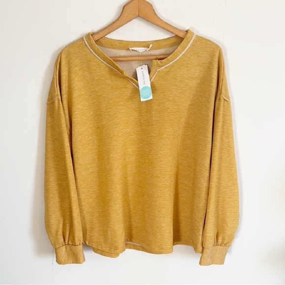 Stitch fix Lush mustard yellow long sleeve notch neck knit top NWT size Medium - Picture 1 of 7